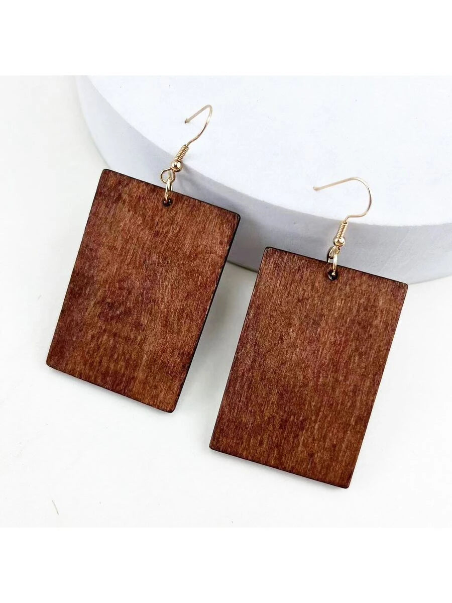 Retro Wooden Square Pendant Earrings
