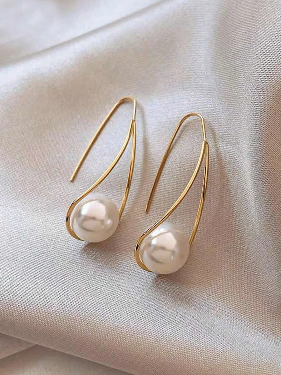 Vintage Faux Pearl Copper Dangle Earrings