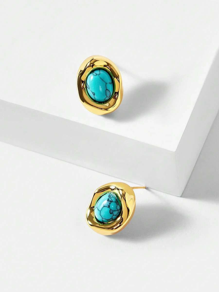 Natural Tiger Eye Stud Earrings