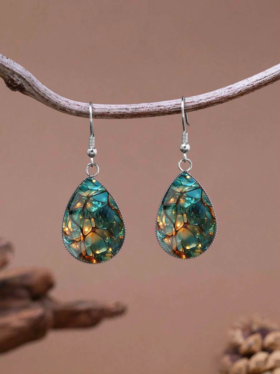 Asymmetrical Glass Pattern Drop Earrings