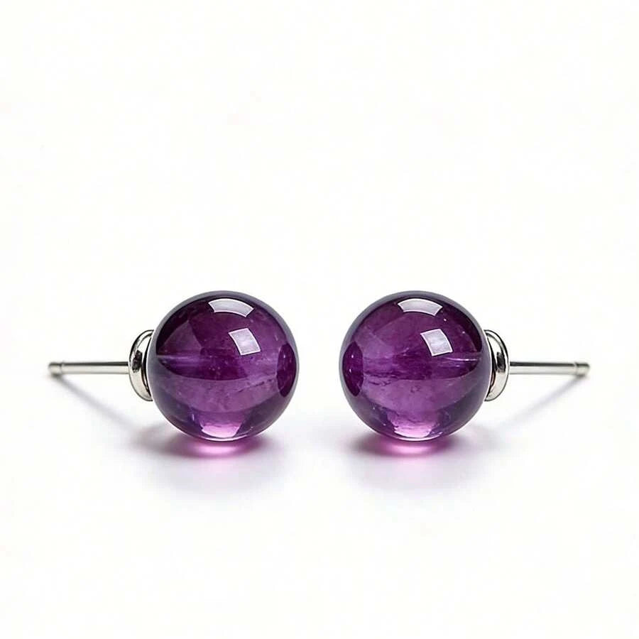 Minimalist Purple Stone Silver Stud Earrings