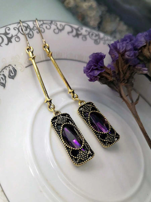 Retro Bronze Crystal Long Earrings