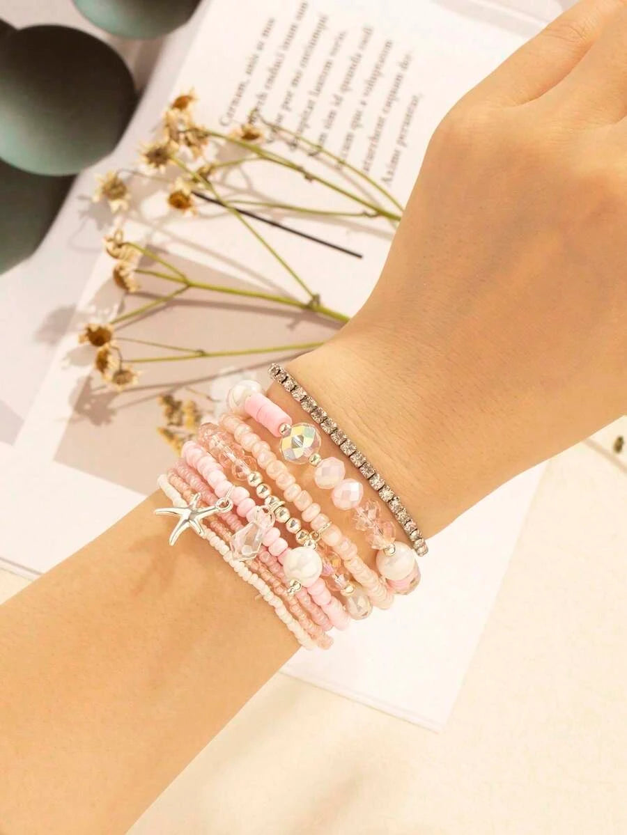 Beaded Crystal Starfish Beach Bracelet Set