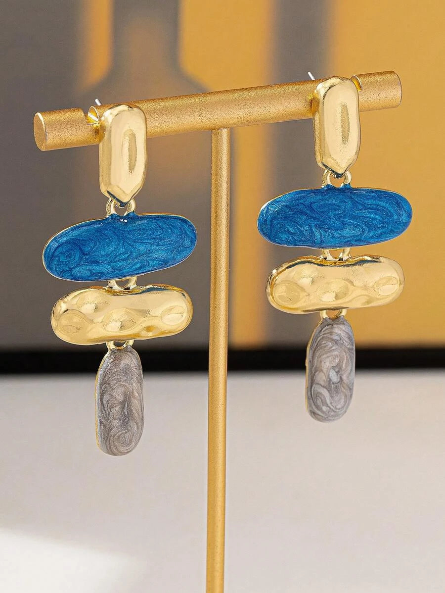 Exaggerated Asymmetric Geometric Enamel Dangle Earrings