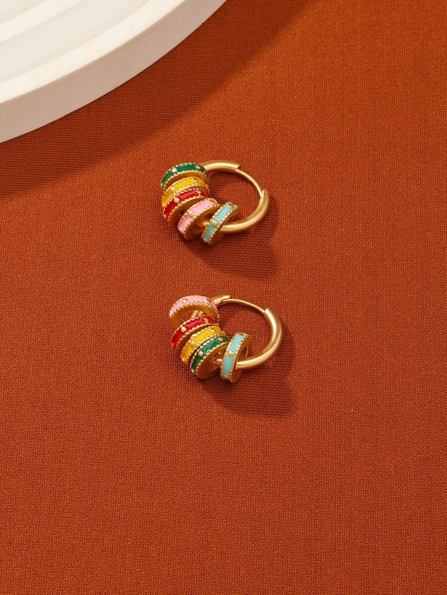 Enamel Geometric Hoop Earrings