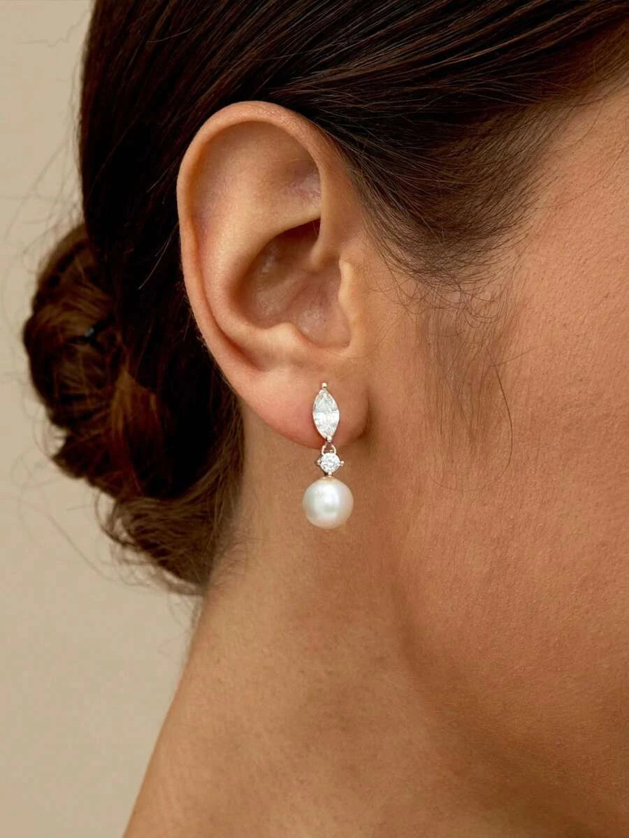 Gold Plated Pearl Bridal Earrings