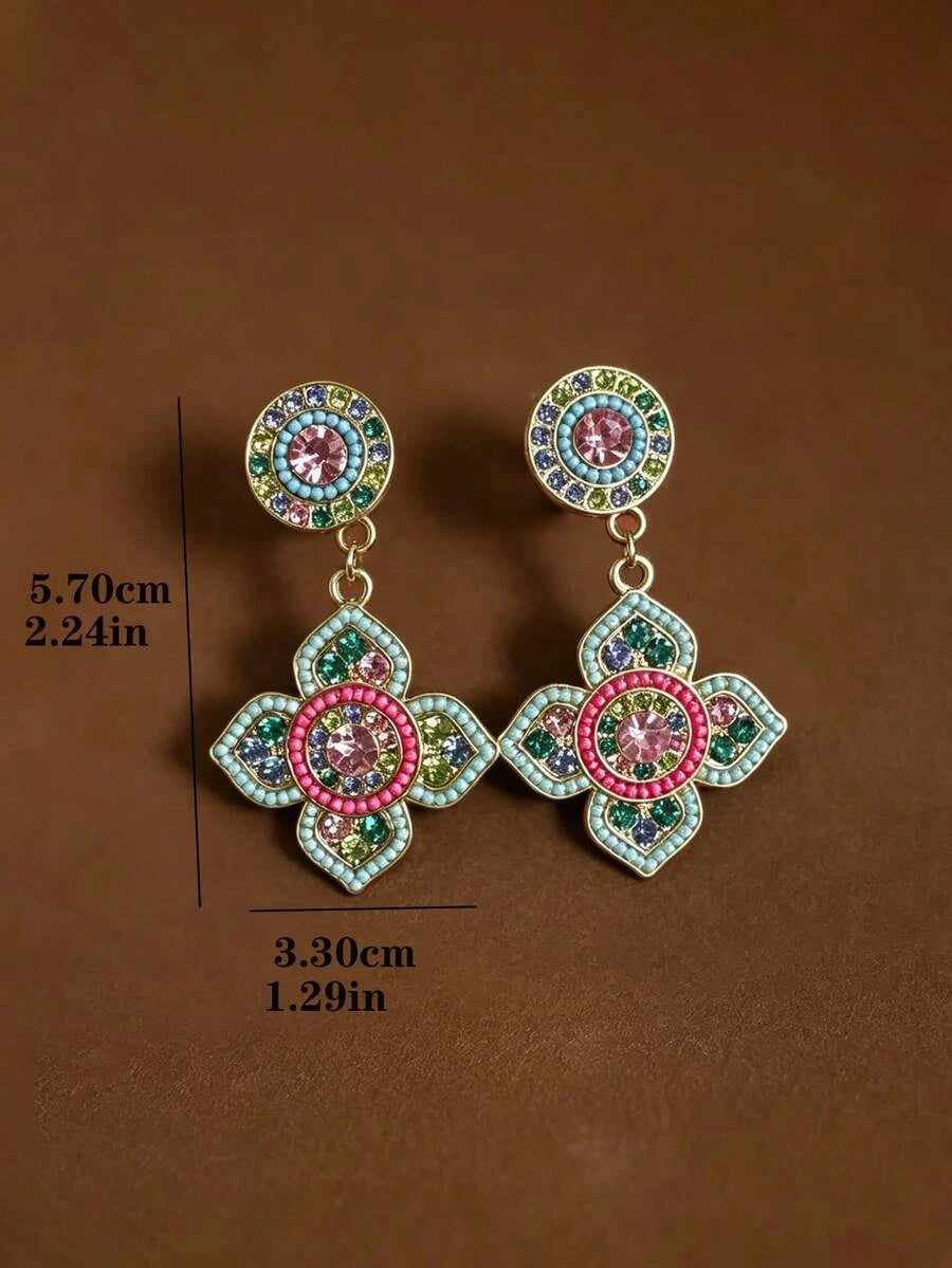 Retro Colorful Flower Stud Earrings