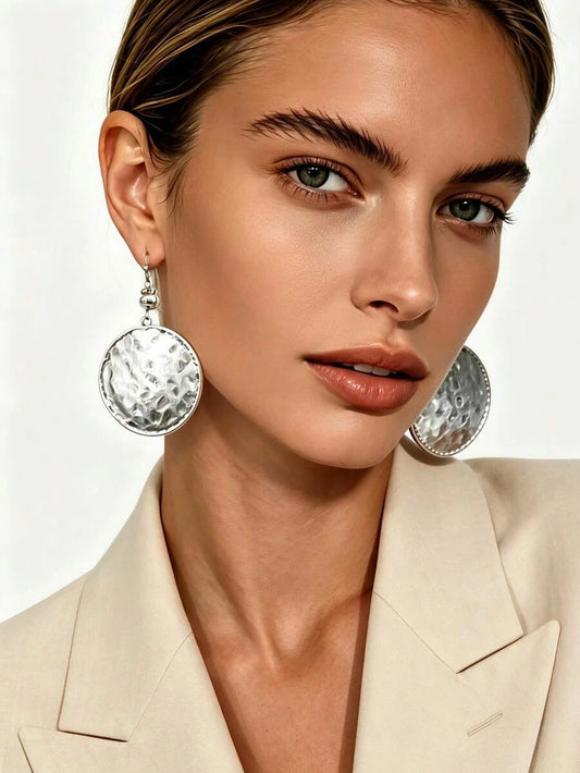 Vintage Hammered Round Disc Earrings