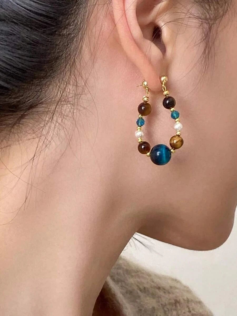 Retro Beaded Hoop Earrings