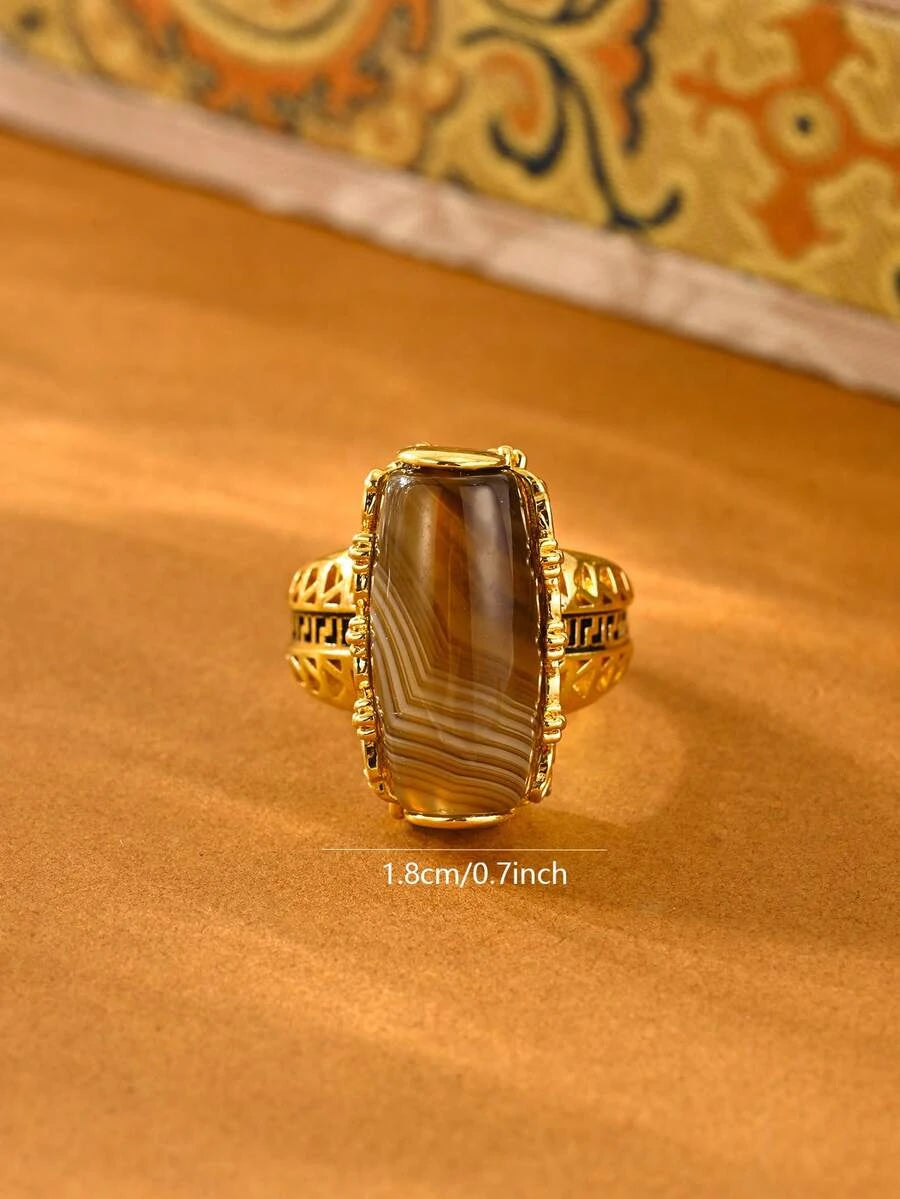 Bohemian Agate Gold Ring