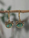 Vintage Dragonfly Green Crystal Pendant Earrings