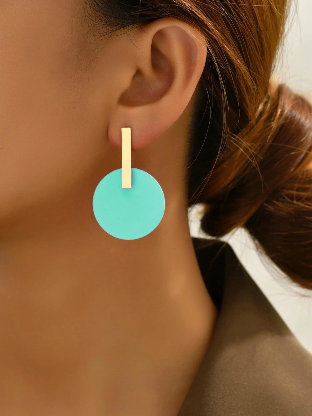 Geometric Enamel Circle Stud Earrings