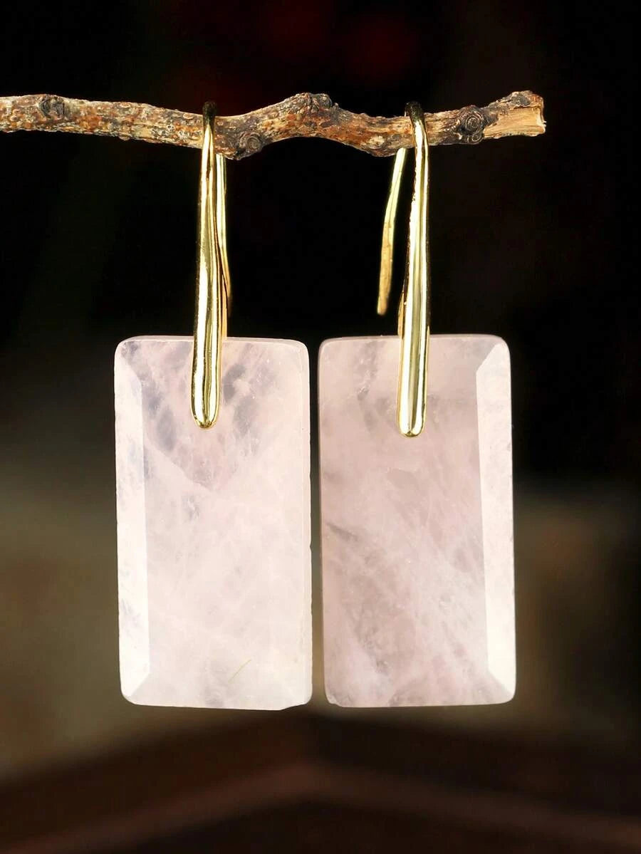 Natural Amethyst Square Pendant Earrings