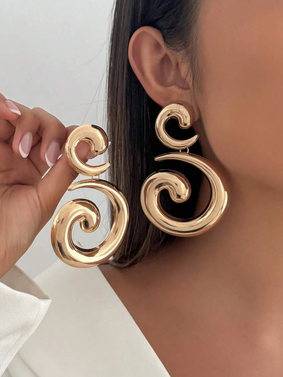 Retro Gold Abstract Spiral Earrings