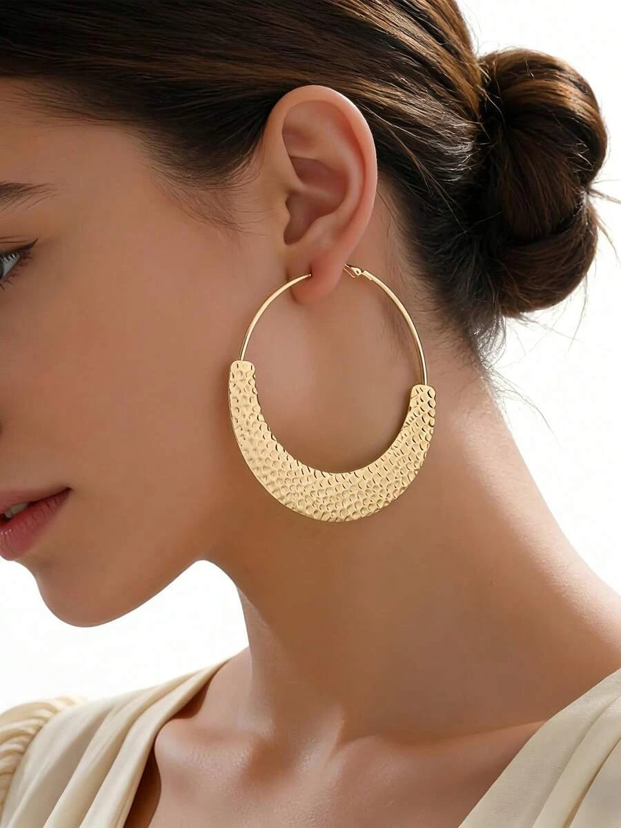 Porcelain Print Hammered Hoop Earrings