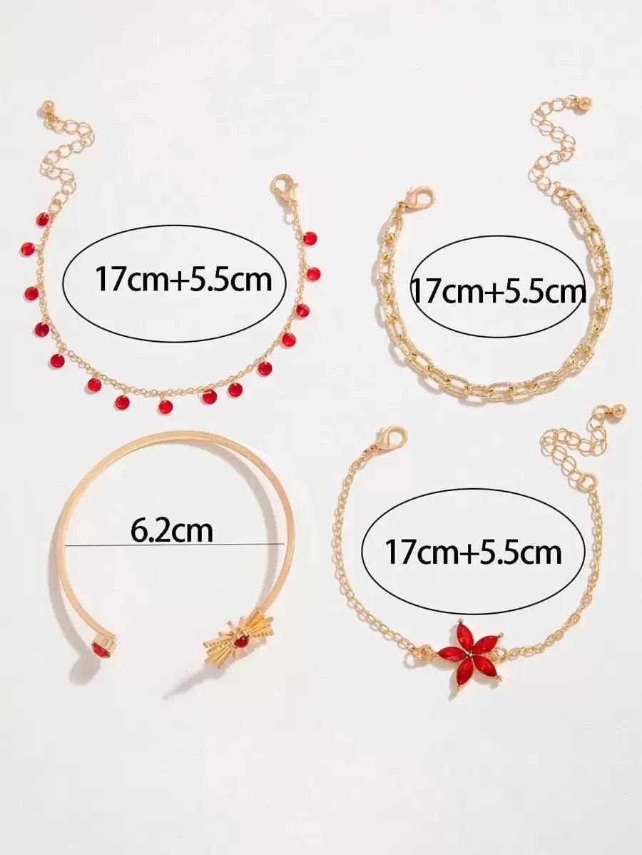 Minimalist Alloy Flower Tassel Bracelet Set