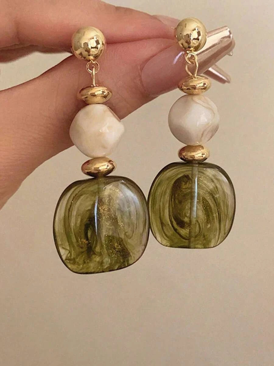 Vintage Asymmetrical Tie-Dye Acrylic Long Pendant Earrings