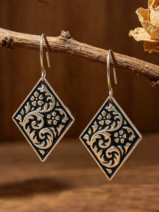 Vintage Embossed Geometric Dangle Earrings