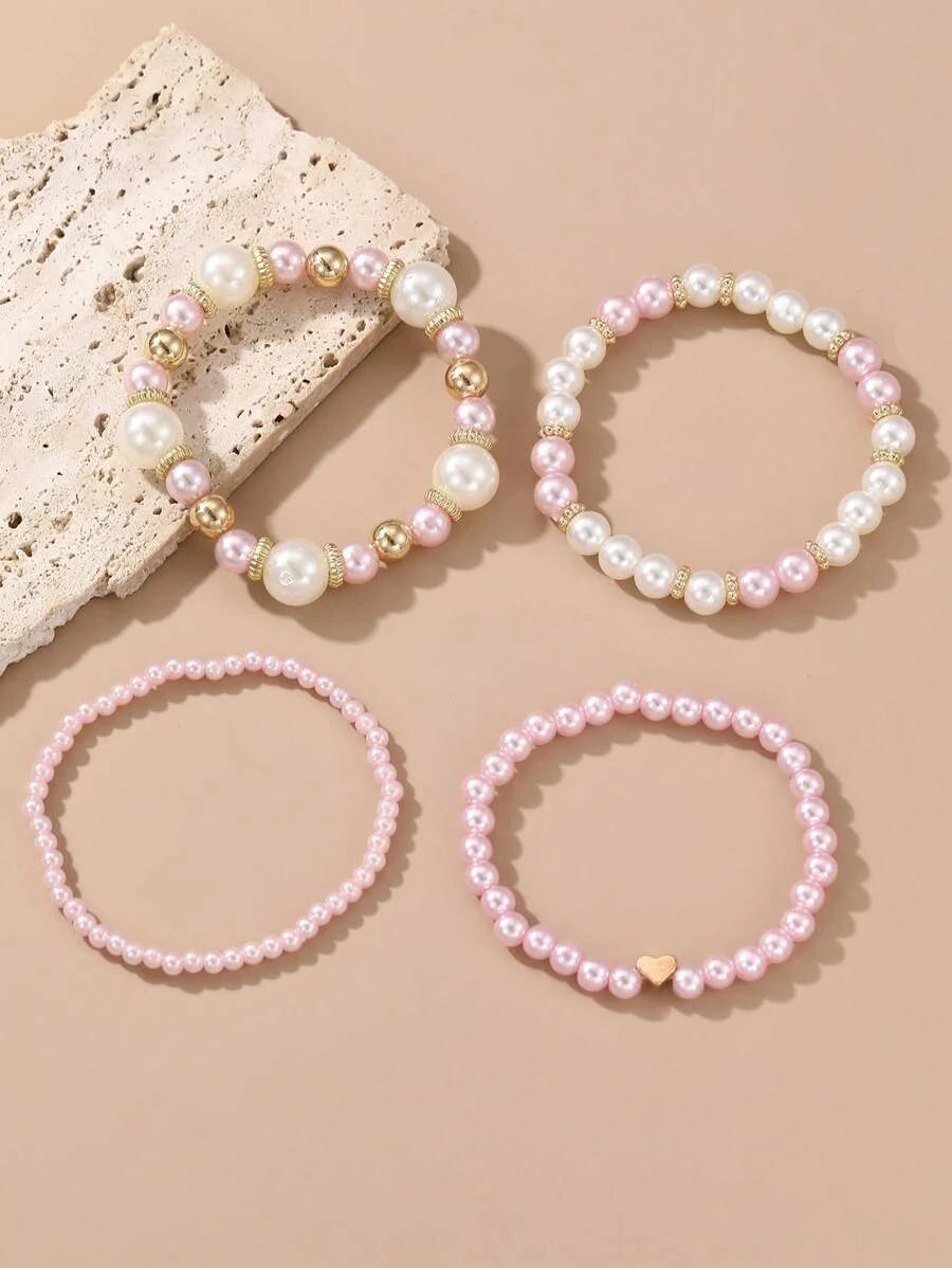 Faux Pearl Beaded Bracelet Set