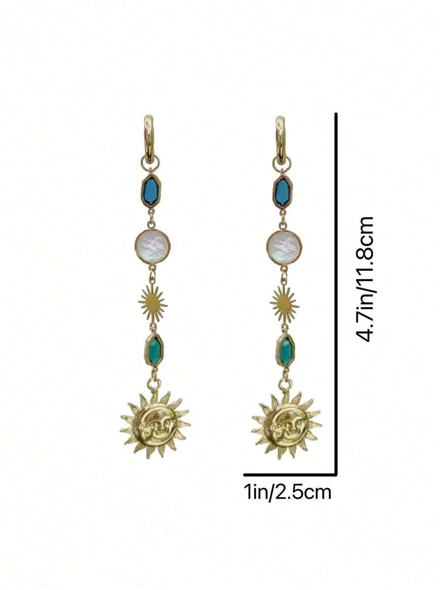 Vintage Gold Moon Drop Earrings