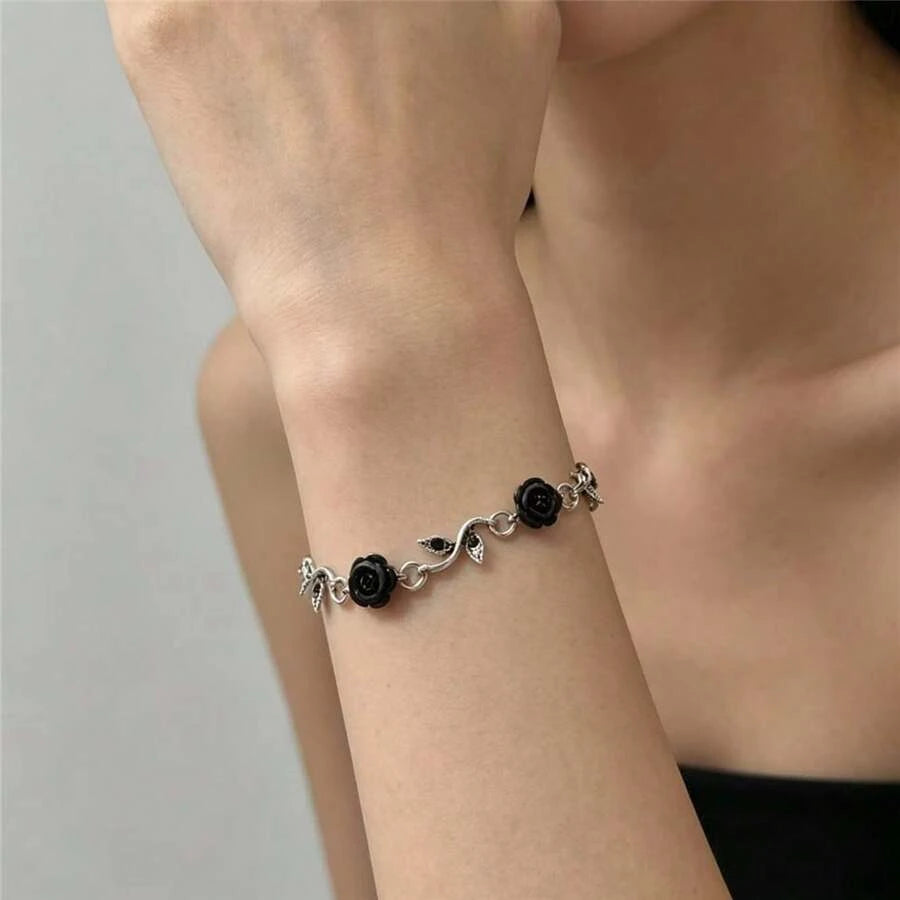 Minimalist Black Rose Bracelet