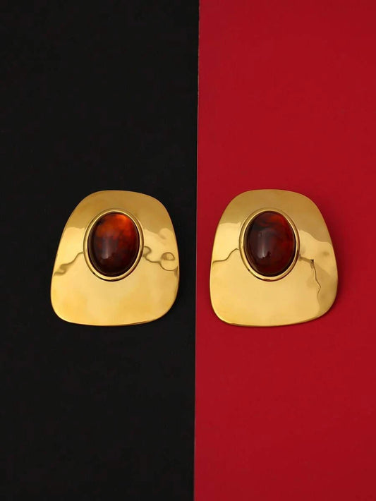 Asymmetrical Hammered Gold Drop Earrings