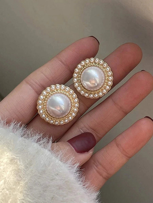 Faux Pearl Decor Stud Earrings