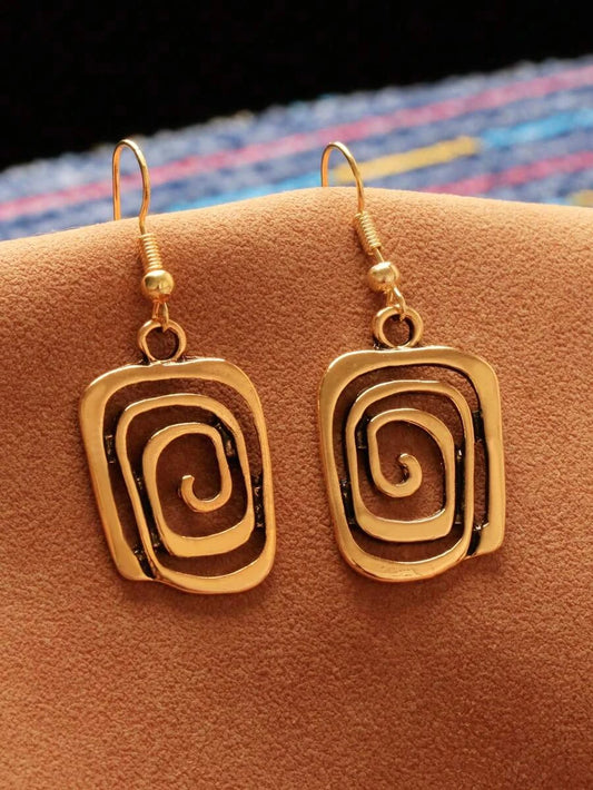 Vintage Gold Rectangular Spiral Earrings