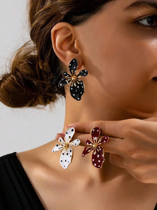French Vintage Drip Glaze Flower Stud Earrings