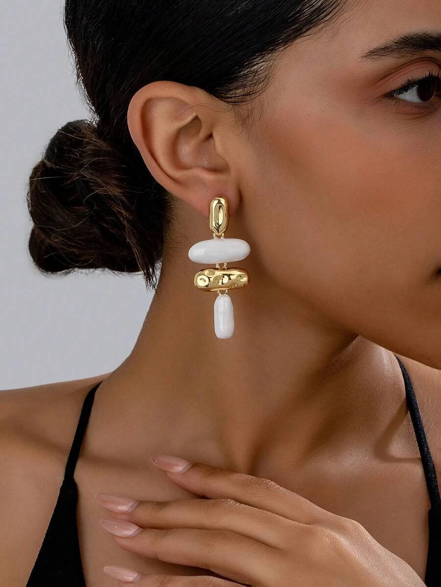 Asymmetrical Geometric Enamel Drop Earrings