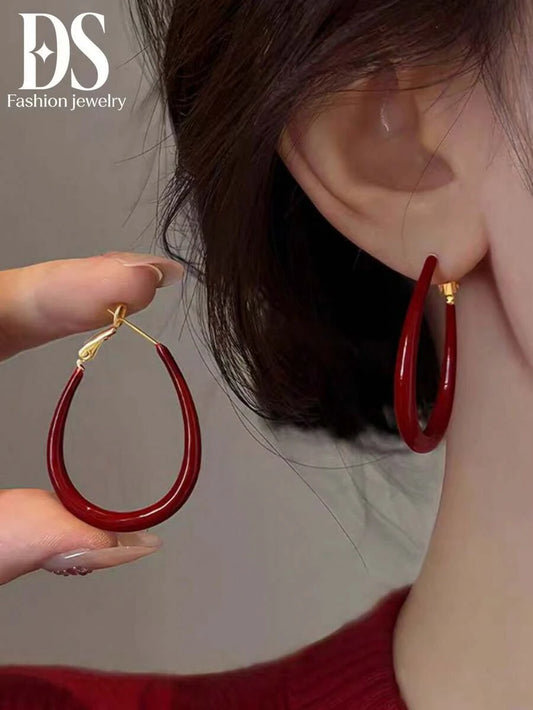 Red Drip Glaze Teardrop Hoop Earrings
