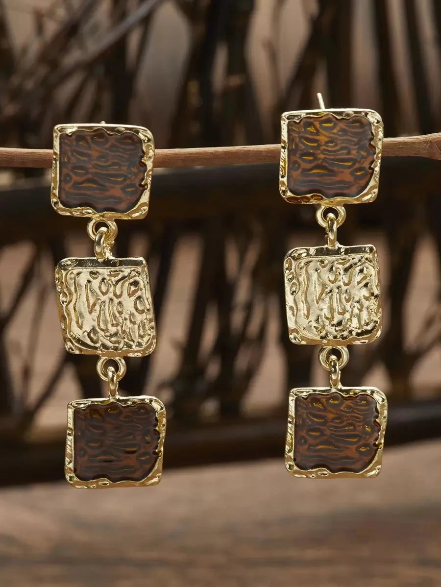Burgundy Square Drop Earrings