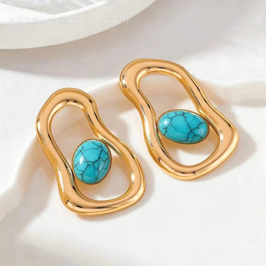 Geometric Oval Faux Pearl Stud Earrings