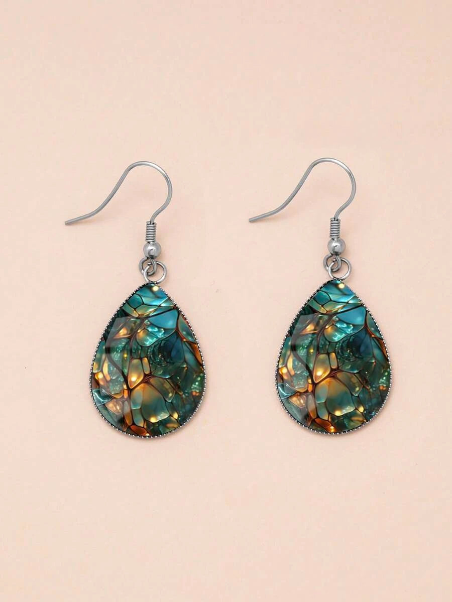 Asymmetrical Glass Pattern Drop Earrings