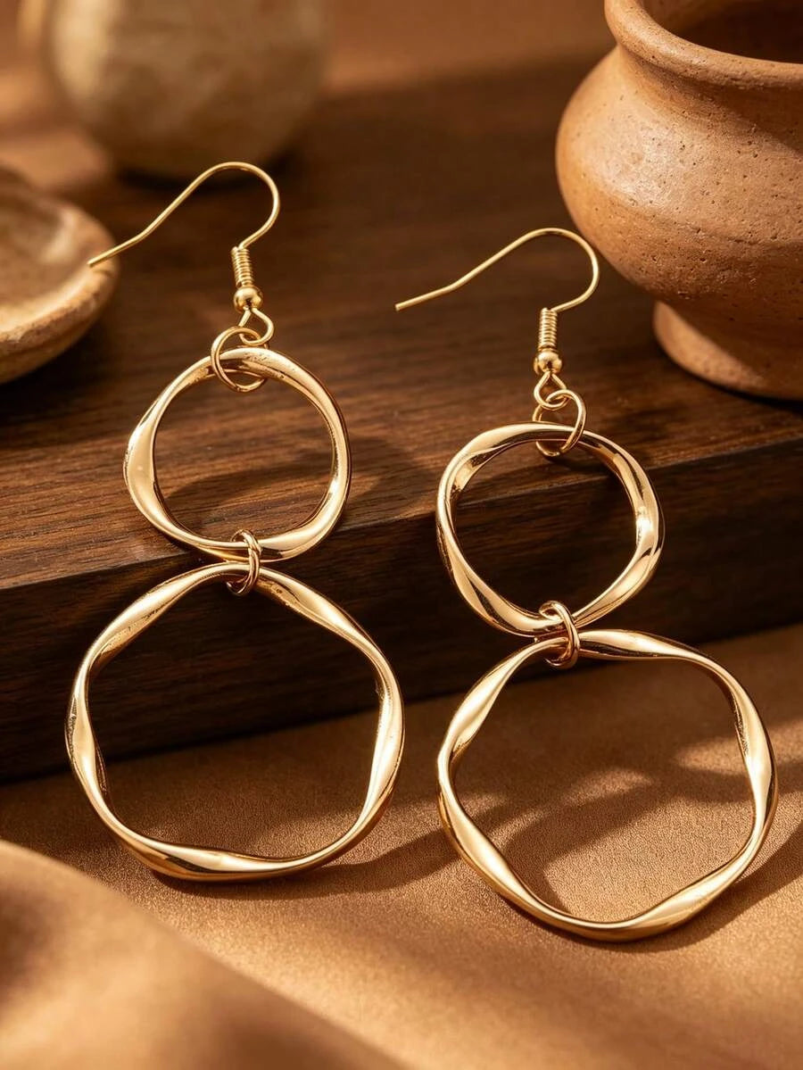 Vintage Gold Asymmetrical Double Hoop Earrings
