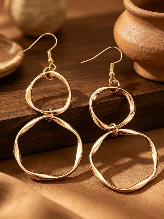 Vintage Gold Asymmetrical Double Hoop Earrings