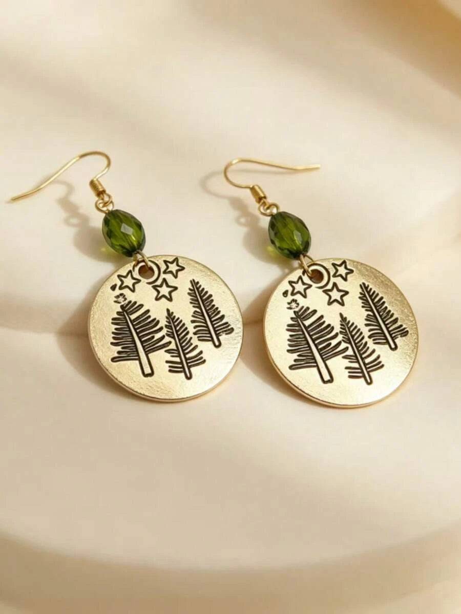 Vintage Bohemian Green Crystal Pendant Earrings