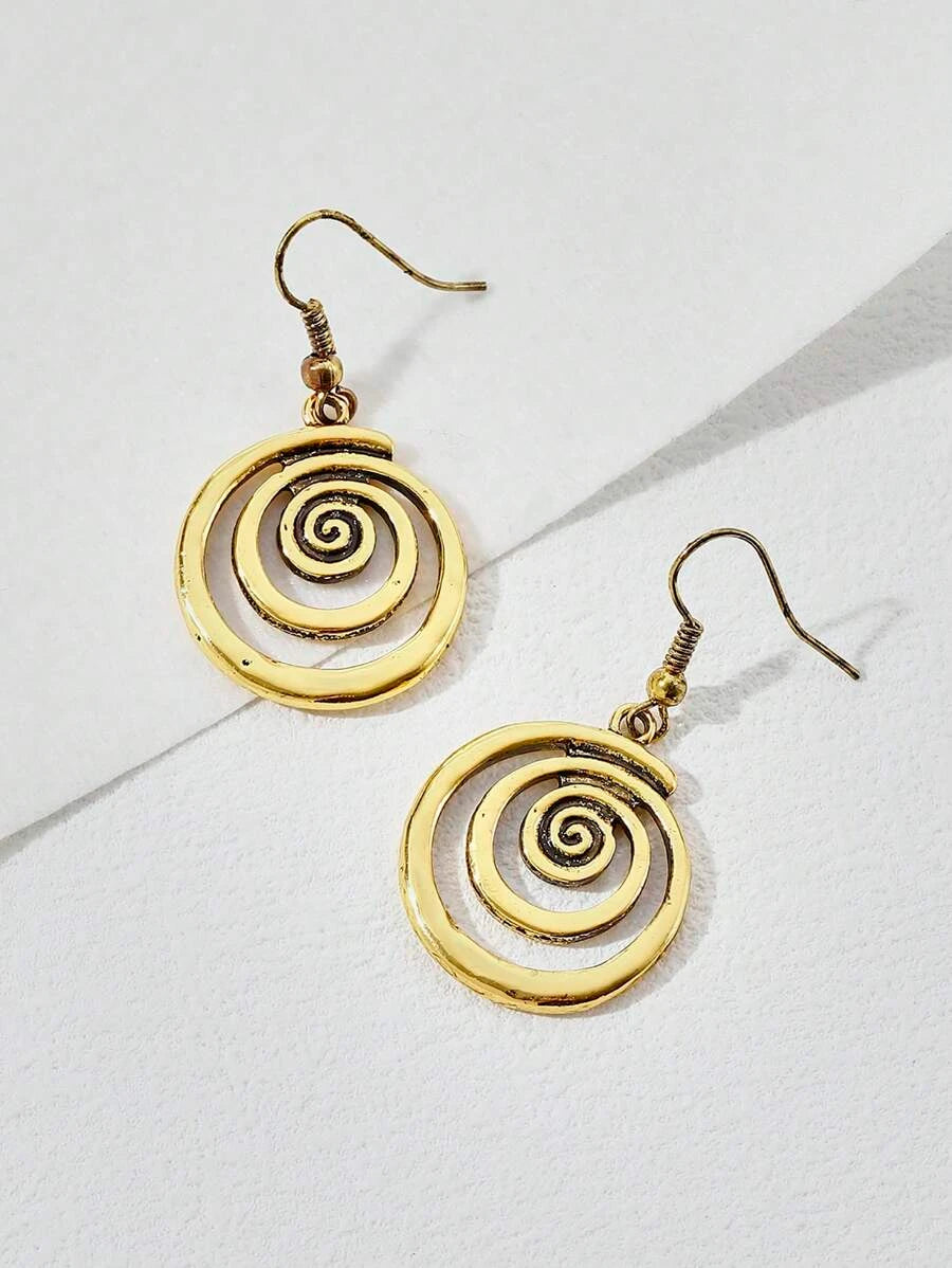 Vintage Inspired Geometric Metal Dangle Earrings