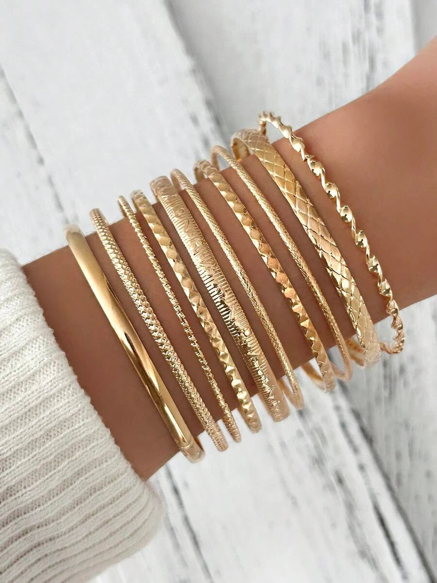 Bohemian Textured Bangle Bracelet Set