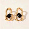 Geometric Oval Faux Pearl Stud Earrings