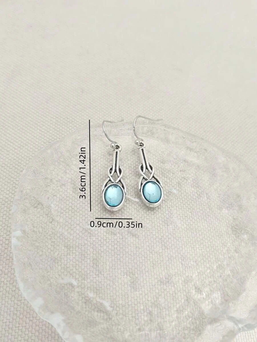 Bohemian Sea Blue Faux Gemstone Pendant Earrings