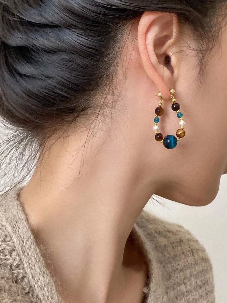 Retro Chinese Style Blue Beaded Earrings