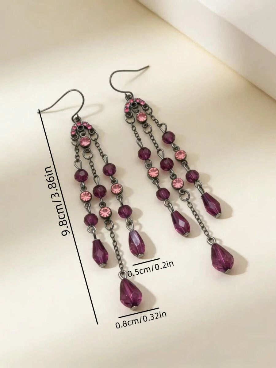 Retro Crystal Tassel Pendant Earrings
