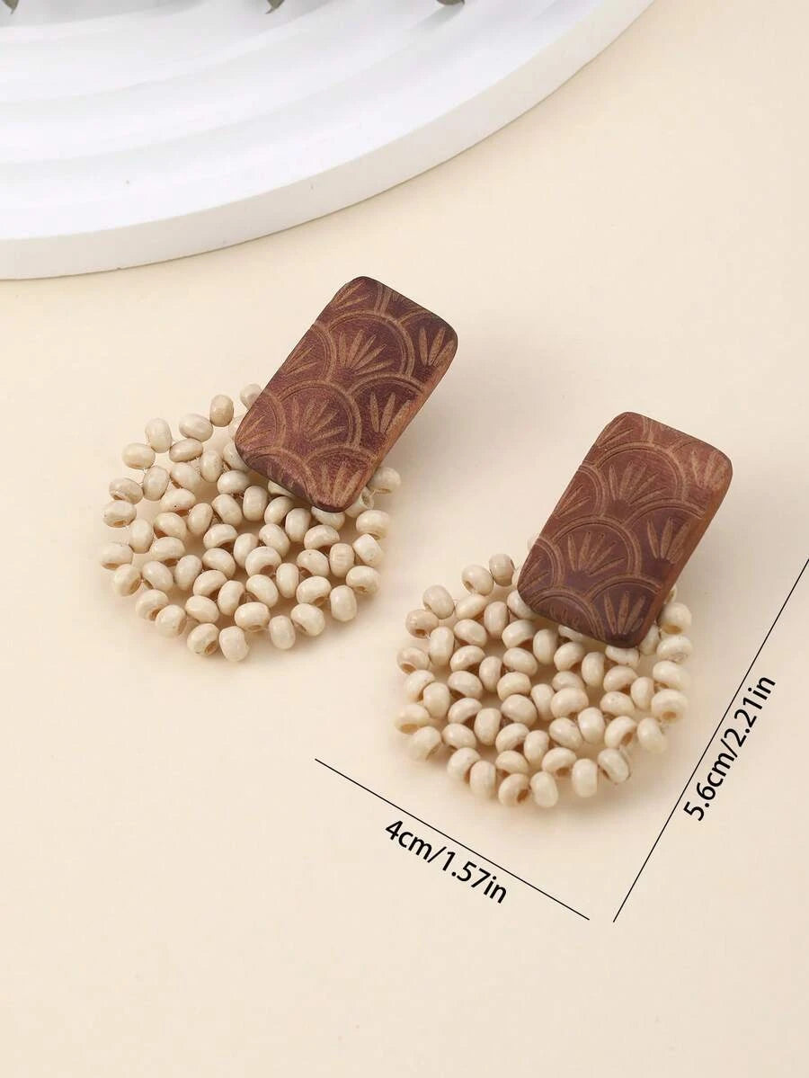 Handmade Wooden Beaded Disc Earrings