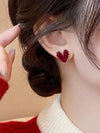Vintage Oil-Drip Heart Stud Earrings