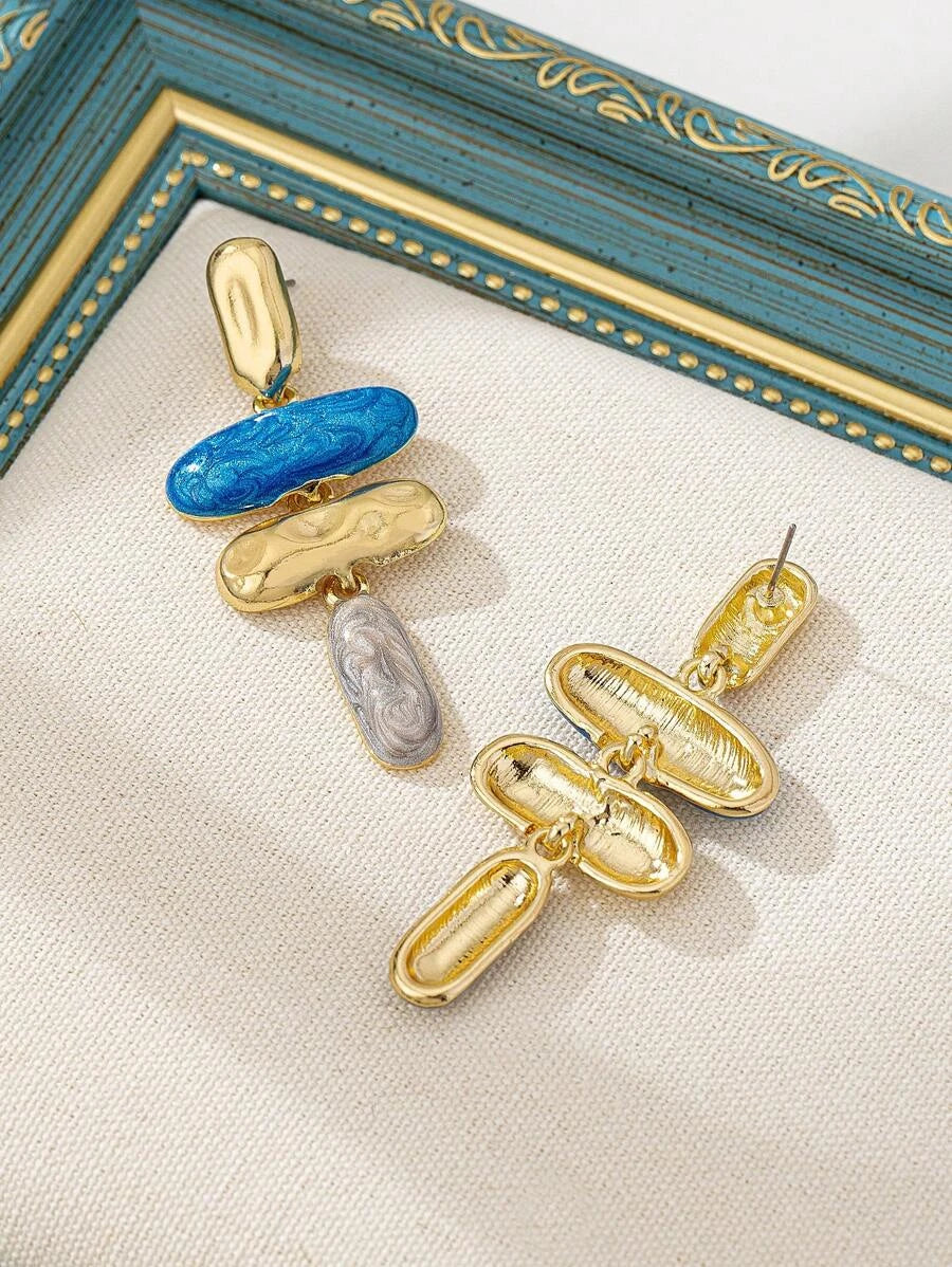 Asymmetrical Geometric Enamel Drop Earrings