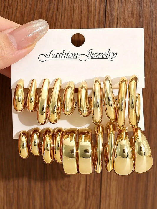 Plated Teardrop C Shape Hoop Earrings Set