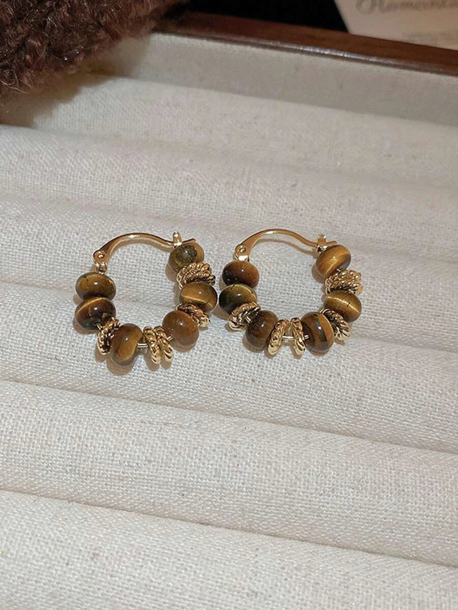Retro Chinese Style Blue Beaded Earrings