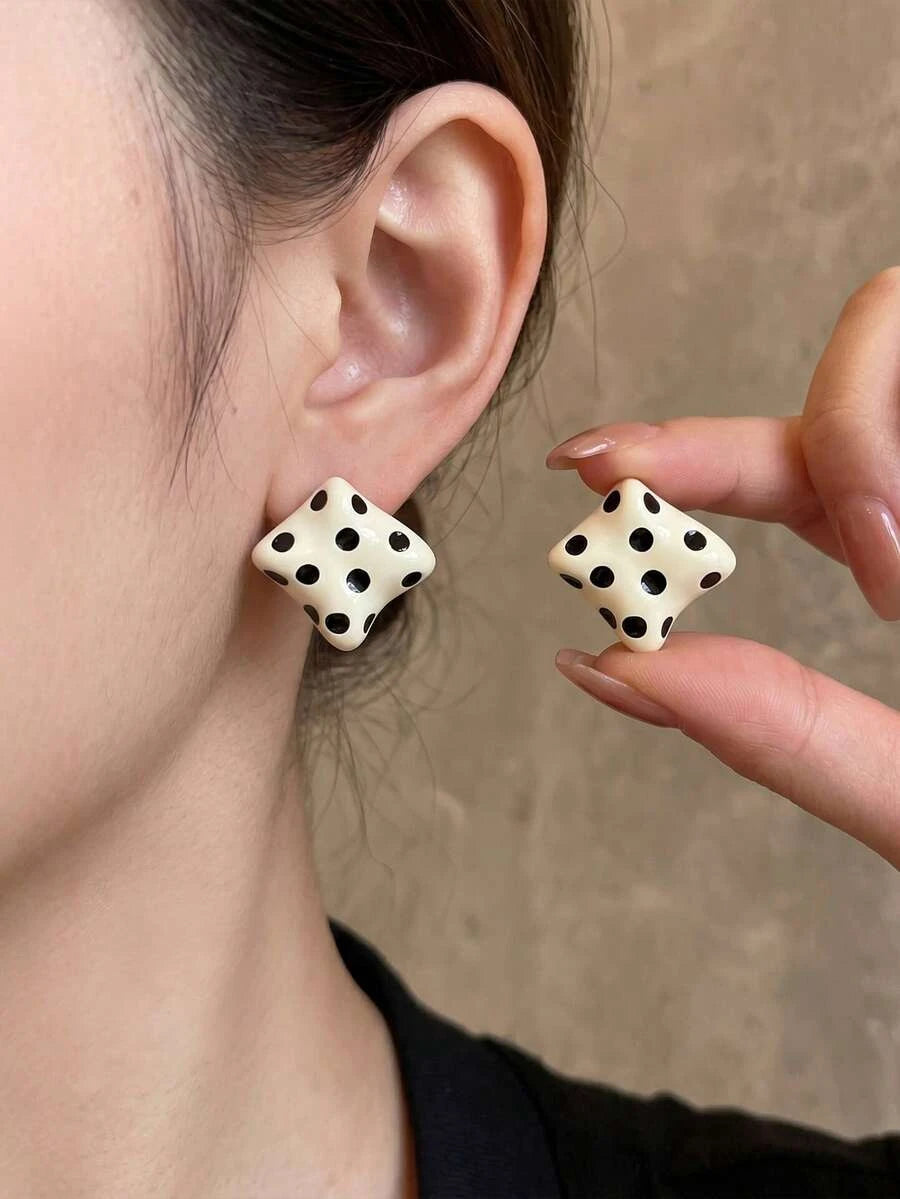 Polka Dot Glazed Square Geometric Earrings