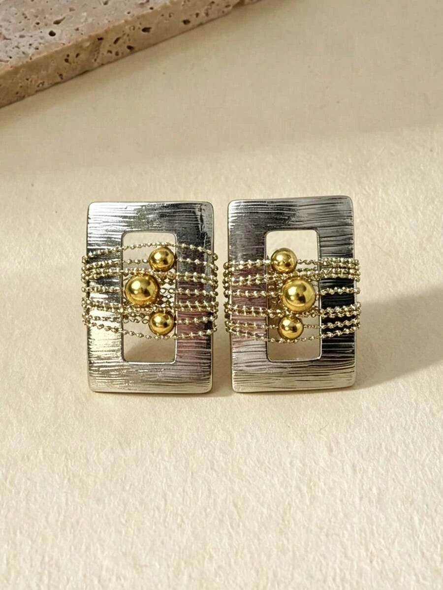 Retro Two Tone Beaded Drop Earrings